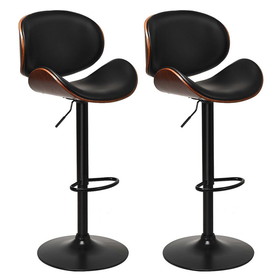 Costway 57689023 Set of 2 Adjustable Swivel PU Leather Bar Stools with Curved Footrest