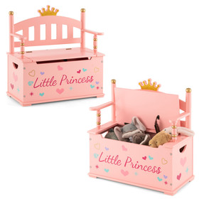 Costway 57836924 2-In-1 Kids Princess Wooden Toy Box with Safe Hinged Lid-Pink