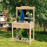 Costway 57842910 Outdoor Garden Potting Bench Table with Metal Top Open Shelf