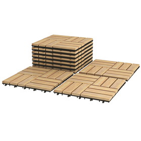 Costway 58341026 10 Pieces 12 x 12  Inch Acacia Wood  Interlocking Check Deck Tiles