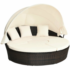 Costway 58692401 Patio Round Daybed Rattan Furniture Sets with Canopy