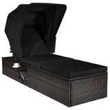 Costway 58912764 Outdoor Adjustable Cushioned Chaise Lounge Chair with Folding Canopy-Black