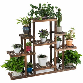 Costway 59036472 6-Tier Flower Wood Stand Plant Display Rack Storage Shelf