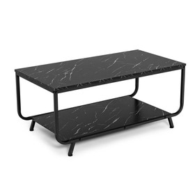 Costway 59673842 2-Tier Modern Marble Coffee Table with Storage Shelf for Living Room-Black