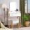 Costway 60147539 Vanity Table Set with Cushioned Stool and Large Mirror