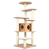 Costway 60519437 Wood Multi-Layer Platform Cat Tree with Scratch Resistant Rope