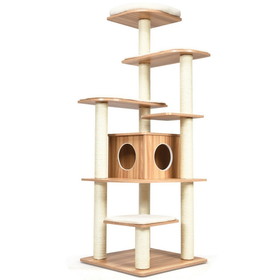 Costway 60519437 Wood Multi-Layer Platform Cat Tree with Scratch Resistant Rope