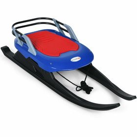 Costway 61084325 Folding Kids' Metal Snow Sled with Pull Rope Snow Slider and Leather Seat