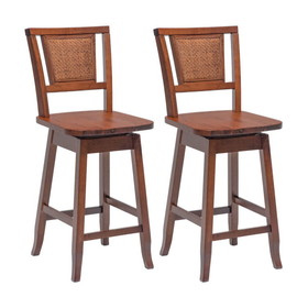 Costway 61378492 24.5 Inch Counter Height Bar Stool with Rattan Back and 360&#176; Swivel Seat