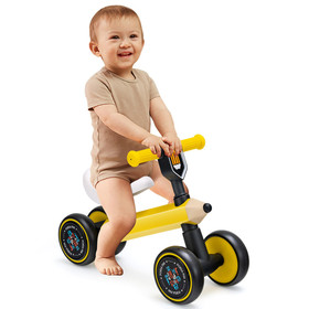 Costway 61429578 Baby Balance Bike with 4 Silent EVA Wheels and Limited Steering Wheels-Yellow