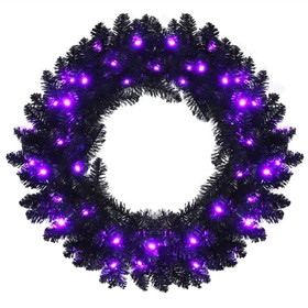 Costway 61827930 24 Inch Pre-lit Halloween Wreath with 35 Purple LED Lights