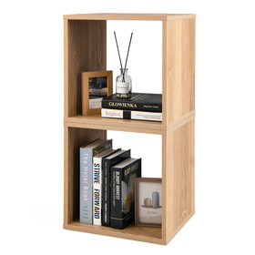 Costway 61928547 2 Cubes Stackable Bookcase for Living Room and Study-Natural