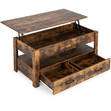 Costway 62351984 Lift Top Coffee Table with 2 Storage Drawers and Hidden Compartment-Rustic Brown