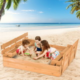 Costway 62450739 Kids Wooden Sandbox with 2 Foldable Bench Seats