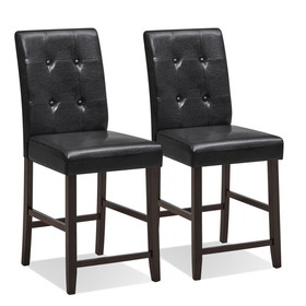 Costway 62745831 Set of 2 Bar Stools with Rubber Wood Legs and Button-Tufted Back