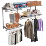 Costway 62805913 Custom Closet Organizer Kit 3 to 5 Feet Wall-Mounted Closet System with Hang Rod-Gray