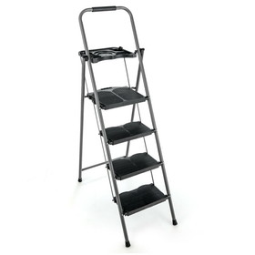 Costway 63475801 4 Step Folding Ladder with Built-in Tool Tray and Anti-Slip Footpads