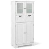 Costway 63578124 3 Tier Freee-Standing Bathroom Cabinet with 2 Drawers and Glass Doors-White