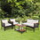 Costway 63958042 4 Pieces Patio Rattan Acacia Wood Furniture Set with Cushions and Armrest