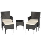 Costway 64129378 5 Pieces Outdoor Wicker Sofa Set with Coffee Table and 2 Ottomans