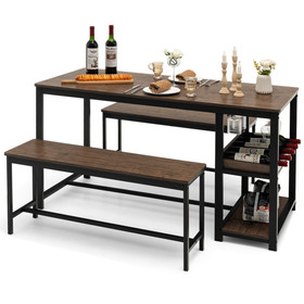 Costway 64195028 3 Pieces Dining Table Set for 4 with Wine Rack-Brown