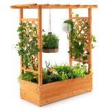 Costway 64197325 Raised Garden Bed with Trellis or Climbing Plant and Pot Hanging-Natural