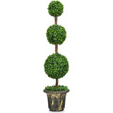Costway 64281059 4 Feet Artificial Topiary Triple Ball Tree Plant