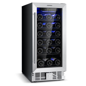 Costway 64537129 15 Inch 30-Bottle Wine Cooler with Temperature Memory