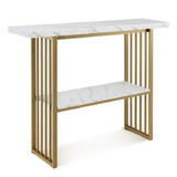 Costway 64572108 48 Inch 2-Tier Console Table with Gold Finished Frame-White