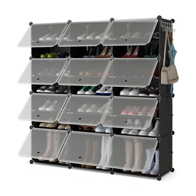 Costway 64597132 12-Cube 48 Pairs Portable Shoe Shelves with Hook-Black