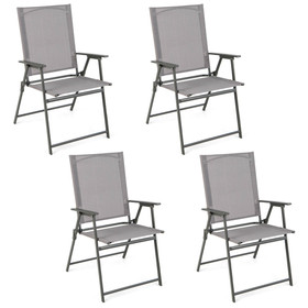 Costway 64785921 4 Pieces Patio Folding Chair Set with Rustproof Metal Frame-Gray
