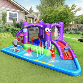Costway 65173802 Inflatable Water Slide Park with Splash Pool and 750W Blower