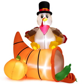 Costway 65724190 6 Feet Thanksgiving Inflatable Turkey on Cornucopia Harvest Autumn Decor with Light