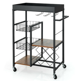 Costway 65809147 Kitchen Island Cart on Wheels with Removable Top and Wine Rack-Rustic Brown