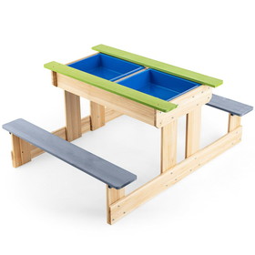 Costway 65921748 3-in-1 Outdoor Wooden Kids Water Sand Table with Play Boxes