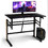 Costway 67549208 Pneumatic Height Adjustable Gaming Desk T Shaped Game Station with Power Strip Tray-Black