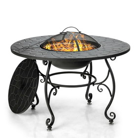 Costway 67584902 35.5 Feet Patio Fire Pit Dining Table With Cooking BBQ Grate