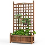 Costway 67843951 Solid Free Standing Wood Planter Box with Trellis for Garden