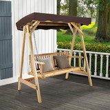 Costway 67912843 Patio Wooden Swing Bench Chair with Adjustable Canopy for 2 Persons
