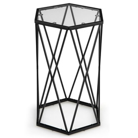 Costway 67914805 Hexagonal Accent End Table with Tempered Glass Top and Metal Frame