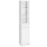 Costway 67981523 Bathroom Tall Freestanding Storage Cabinet with Open Shelves and Drawer-White