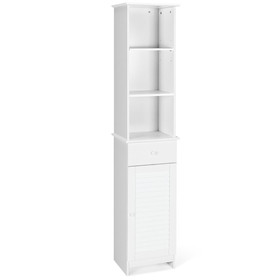 Costway 67981523 Bathroom Tall Freestanding Storage Cabinet with Open Shelves and Drawer-White