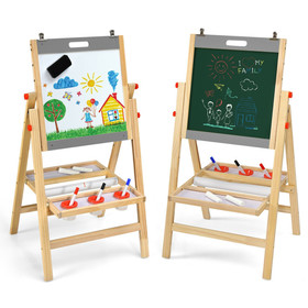 Costway 68109374 Kids Art Easel with Paper Roll Double Sided Chalkboard and Whiteboard-Gray