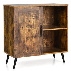 Costway 68217593 Mid-century Storage Cabinet with Single Door and Adjustable Shelves-Rustic Brown