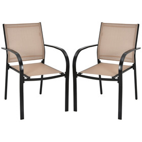 Costway 68321794 Set of 2 Patio Stackable Dining Chairs with Armrests Garden Deck-Brown