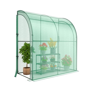 Costway 68527914 7 x 3.5 x 7 Feet Lean-to Greenhouse with Flower Rack