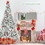 Costway 70641539 8 Feet Snow Flocked Hinged Christmas Tree with Berries and Poinsettia Flowers