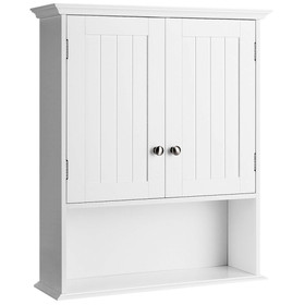 Costway 70692143 Wall Mount Bathroom Cabinet Storage Organizer with Doors and Shelves-White