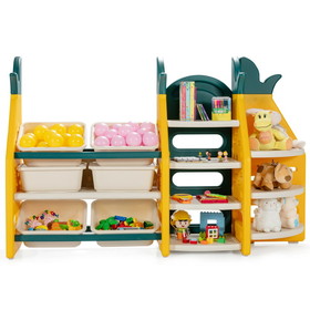 Costway 71360984 3-in-1 Kids Toy Storage Organizer with Bookshelf Corner Rack