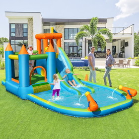 Costway 71924860 Inflatable Water Slide with Bounce House and Splash Pool without Blower for Kids